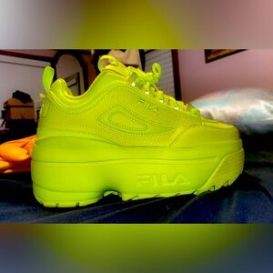 Neon lime Fila platforms